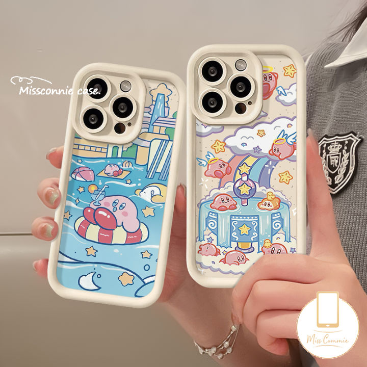 MissConnie INS Rainbow Cloud Cute Cartoon Star Kirby Phone Case Compatible  for IPhone 11 15 13 14 12 Pro Max XR 7Plus X XS Max 15 6S Plus SE