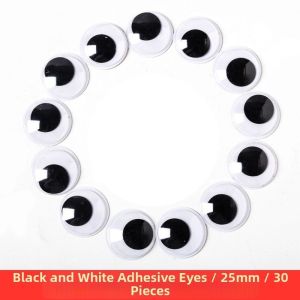 CHLOCH 30/100pcs/bag 3D Mắt hoạt động của búp bê Nhựa ĐenTrắng Đôi mắt chuyển động lắc lư Có lớp keo dán Đồ chơi nhồi bông cho trẻ em có mắt lông mềm