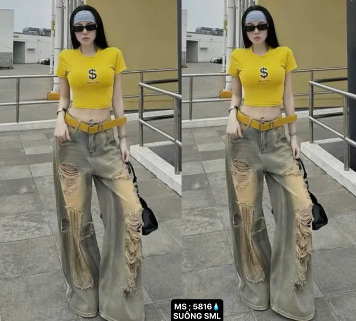 QUẦN BAGGY JEANS NỮ ỐNG RỘNG CHẤT BÒ RÁCH CHỮ THẬP HOT TREND PHONG CÁCH ...