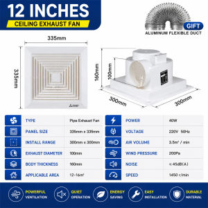 Ceiling Mounted Exhaust Fan 8 Inch 10 Inch 12 Inch Fast Air Ventilation Energy Saving Quiet Fan for Kitchen Bathroom