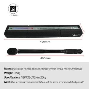 Torque Wrench 1/2 3/8 1/4 Drive 28-210 N.M Precision Ratchet Spanner Spanner Key Kit Tool