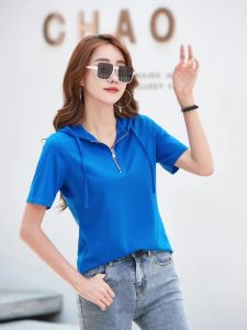 2025Women Short Sleeve T-Shirt Hoodie Tee Loose Casual Tops 90% Cotton8/26