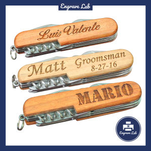 Personalized Wooden Multi Tool Swiss Pocket Knife | Laser Engraved Gift Tokens Souvenir | Engrave LAB