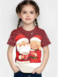 2025 New Kids T-Shirt 3D Christmas Snowflake Print Girl Tops Casual Short Sleeve Simple T-Shirt Fashion Round Neck T-Shirt Girls Clothes