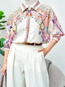 SJM KEMEJA LUXURY MOTIF BUNGA IMPORT BKK SATIN SILK TAG FASHION KANCING PREMIUM