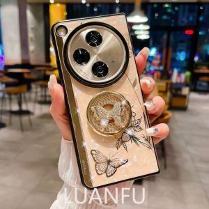 Trường hợp cho OPPO Find N3/Oneplus mở với Rhinestone Nhẫn Bướm mô hình vỏ trái và phải gấp nắp ống kính bao gồm tất cả bảo vệ chống thả và chống sốc trường hợp bảo vệ