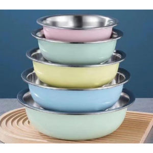 5Pcs Stainless Steel Fall-Resistant Smooth Multifunctional Colorful Kitchen Basin Bowl