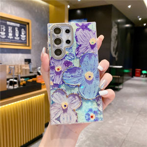 CrashStar With Glitter Lens Films Fashion Diamond Oil Painting Flower Butterfly Phone Case For Samsung Galaxy S25 S24 Ultra S23 Plus + S22 Ultra Luxury Hard Shockproof Phone Casing Cover Shell With Full Cover Camera Protection