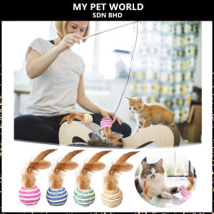 Mani Sisal Rope Cat Ball with Feather / Interactive Cat Scratch Ball Toy Teaser 5CM (3PCS)