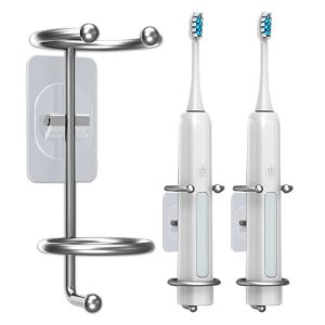 CHENJIE Wall Mounted Electric Toothbrush Holder Space Saving No Punching Toothpaste Storage Shelf Worker Hook Storage Base Toothbrush Rack Bathroom