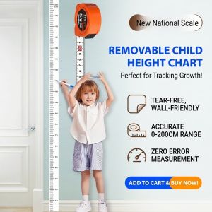 Height Chart Wall Sticker Cartoon Wall Decal Transparent Design 2m Growth Measurement for Kids Room Decoration
