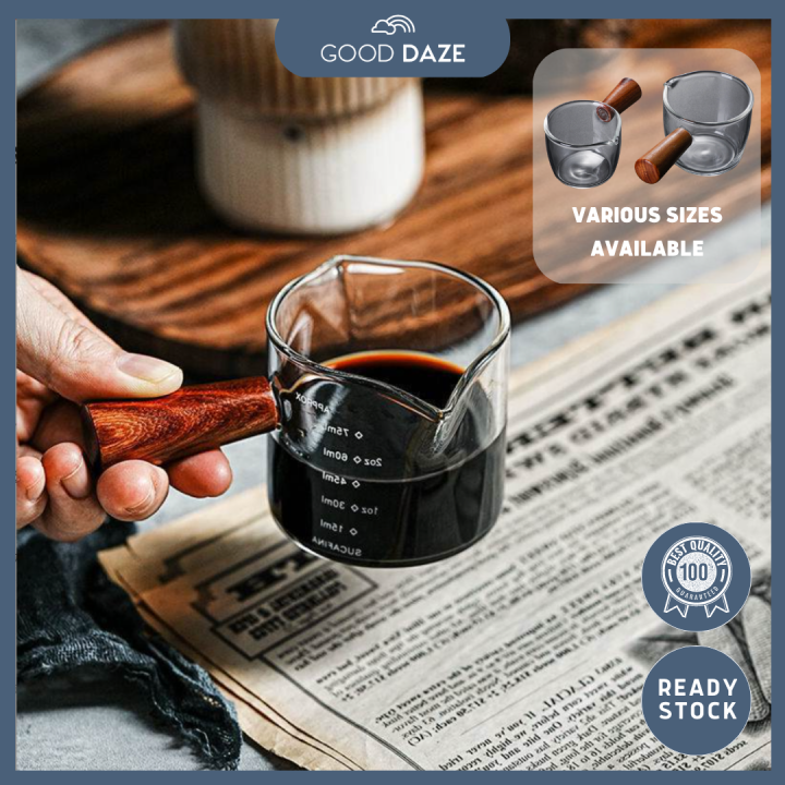 【GOOD DAZE】Coffee Milk Espresso Shot Glass Pourer With Wood Handle