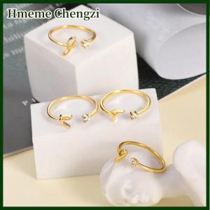 Hmeme Tiny Initial Letter Rings For Women A-Z Letters Adjustable Zircon Ring Female Christmas Aesthetic Jewelry Gift