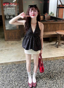 áo yếm nữ chấm bi Xòe Bồng Xinh Xắn Cột Nơ Và Bo Chun Sau Lưng Có Mút Ngực Mặc mát Cao Cấp Đi Chơi Du lịch Biển