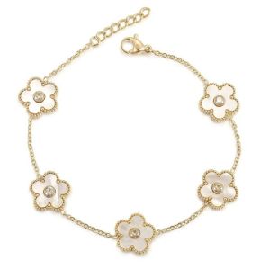 Gelang Tangan Titanium Clover Mata Bunga 5 Anti karat