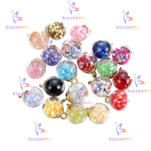 Manik Bandul Bola Kaca Gliter Doff Bahan Aksesoris 1pcs