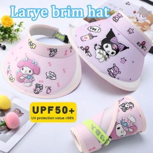 Sanrio Children Summer Sun Visor Kuromi Melody Wide Brimmed Hat Beach Hat Adjustable UV Protection