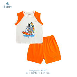 Bộ ba lỗ cài chéo in BENTY BT125 chất By Rayon cao cấp an toàn lành tính da bé