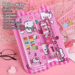 6in1 Cute Creative cartoon stationery set pencil case ruler eraser sharpener writing supplies Set