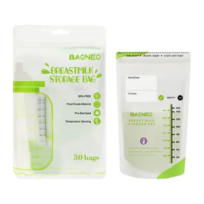 BAONEO 150ml Breastmilk Storage Bags Temp-Sensing Presterilized Hygienically Doubled-Sealing for Freezing 30bags 5oz