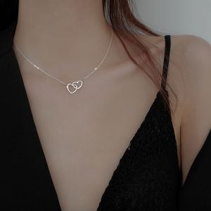 Nicedays🍒Double Ring Heart Shape Simple Kalung Clavicle Chain Jewelry Gift COD