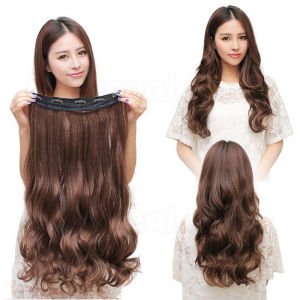 Simulation hair female long hair one-piece U-shaped hair extensions with inner curls long curly hair hair volume increase traceless micro-curly hair extensions.