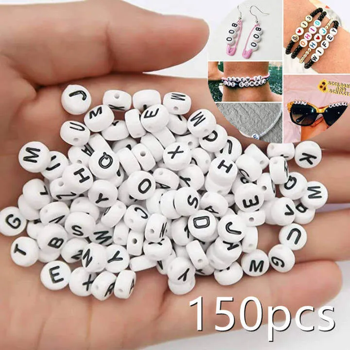 150pcs 7mm White Letter Loose Spacer Alphabet Acrylic Beads For