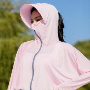 Sun Protection Jacket Anti UV Ice Silk Long Sleeve Breathable Zipper Blouse With Hat Outdoor Running Hiking Jaket Ice Silk Anti-UV Ringan & Sejuk Dipakai 冰丝防晒衣