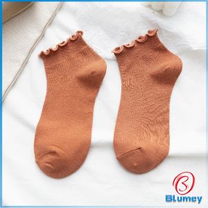 Blumey ถุงเท้าข้อจีบ สีพาสเทล  สไตล์ญี่ปุ่น  สำหรับผู้หญิง Women socks