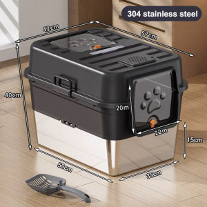 Stainless Steel Cat Litter Box Big Large Cat Litter Box With Cover Scoop Fully Enclosed Cat Toilet Splash Proof Cat Potty Poop Tray