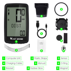 WEST BIKING USB Rechargeable Bicycle Computer Waterproof Wireless Cycling Odometer 5 Languages Stopwatch Backlight Bicycle Accessories MTB Road Bike Speedometer