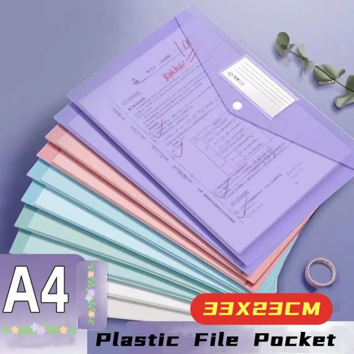 1pcs A4 Transparent Bag Plastic Envelope Folder Clear Snap Button Storage Business Office School Supplies Plastic Envelope Folder A4 Plastic Envelope