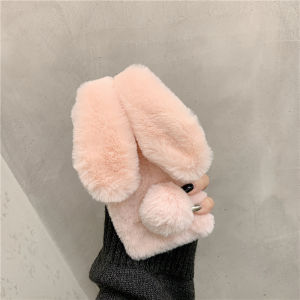 CrashStar Plush Rabbit Ears Cute Anti-fall Phone Case For iPhone 16 15 14 13 12 11 Pro Max XS XR X 8 7 Plus + SE 2020 Warm Winter Hairy Phone Casing Fashion Shockproof Phone Cover Top Seller