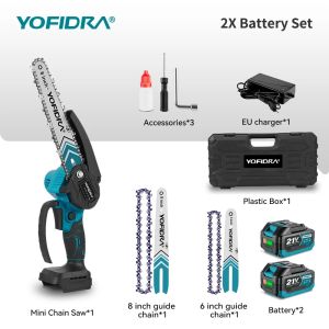 YOFIDRA 8&6 inch Brushless Electric Pruning Chainsaw Cordless Rechargeable Woodworking Saw Power Tool For Makita Battery
