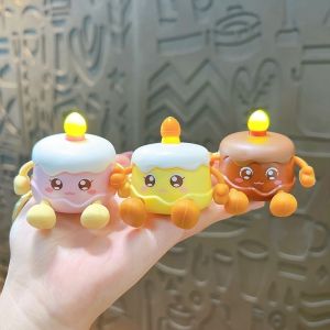 Cute LED Happy Birthday Cake Pendant Creative Night Light Keychain Childrens Fun Toy Voice Blessing Gift