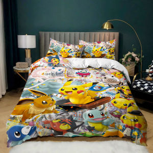 YT YT Pokemon Pikachu Duvet Cover Set Single Double Size Bed Sheet Dormitory Bedroom Pillowcase Set TY TY