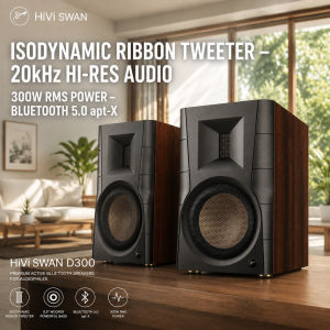 HiVi SWAN D300 Powered Bookshelf Speakers Bluetooth5.0 HD 6.5Inch Woofer Optical Input HiFi Monitor