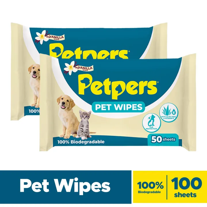 [Bundle of 2] Petpers Pet Wipes Vanilla Scent (50 sheets x 2 packs ...