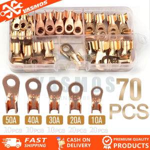 70pcs/Set Open Barrel Copper Ring Lug Terminal Lugs Wire Crimp Connector Assortment Kit