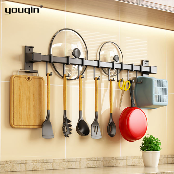 youqin Kitchen Hanger Rack Wall Mounted Hanging Rod with Hooks for