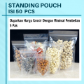 Plastik Standing Pouch 1 Kg Ukuran 10 x 17 cm Tebal Isi 50 Pcs dalam 1 Pak Tempat Makanan. 