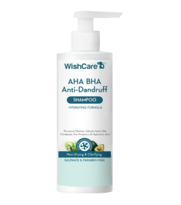 WishCare Hydrating AHA BHA Anti Dandruff Shampoo - Piroctone Olamine Salicylic Acid LHA Climbazole Pre+Probiotics & Hyaluronic Acid - Sulfate & Paraben Free 250ml