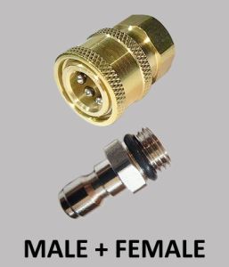 SAMBUNGAN QUICK RELEASE NEPEL ADAPTOR ADAPTER KONEKTOR CONNECTOR KOPLER COUPLER SWIVEL 360 DERAJAT QUICK RELEASE THREAD MALE FEMALE G14 1/4" 1/4 INCH DRAT COWO CEWE M14 FOAM LANCE SELANG MESIN HIGH PRESURE PISTOL GUN JET STEAM SETIM CLEANER NOZZLE TIP