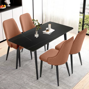 Dining Table SET (Free🚚🔨)Type 501&Dining Chair Type P99 Combination Furniture Black Marbling Table