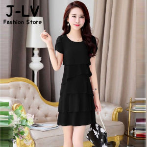 LOMOGI Plus Size Loose Casual Chiffon Dress Women Summer New Fashion Short Sleeve Mid-length Womens Clothing