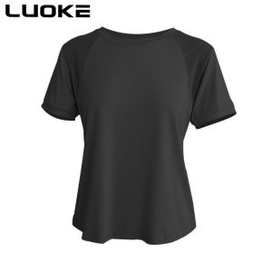 Luoke yoga t-shirt for women Quick Drying Clothes Thin 2 in 1 Shorts Gym Sports Running Clothes Loose 运动裤 2PCS