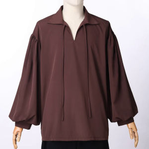 Mens Pirate Shirt LARP Hallween Medieval Renaissance Clothes Oversized Fluffy Sleeve Bandage Vintage Vampire Prince Costume