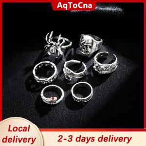 [COD] AqToCna Ship within 24 hours 7Pcs set Punk Snake Rings For Women Gothic Spider Men Fashion Jewelry Gifts Accessories