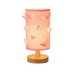 RUCHO Solid Wood Bedside Ambient Lamp Warm Glow 3D Butterfly Decorative Fabric Table Lamp Nordic Soft Lights Wood Desk Light Bedroom
