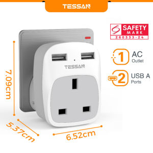 TESSAN Compact Size Multi Plug Adapter Wall Charger Extension Socket with USB + Type C Extension Adaptor